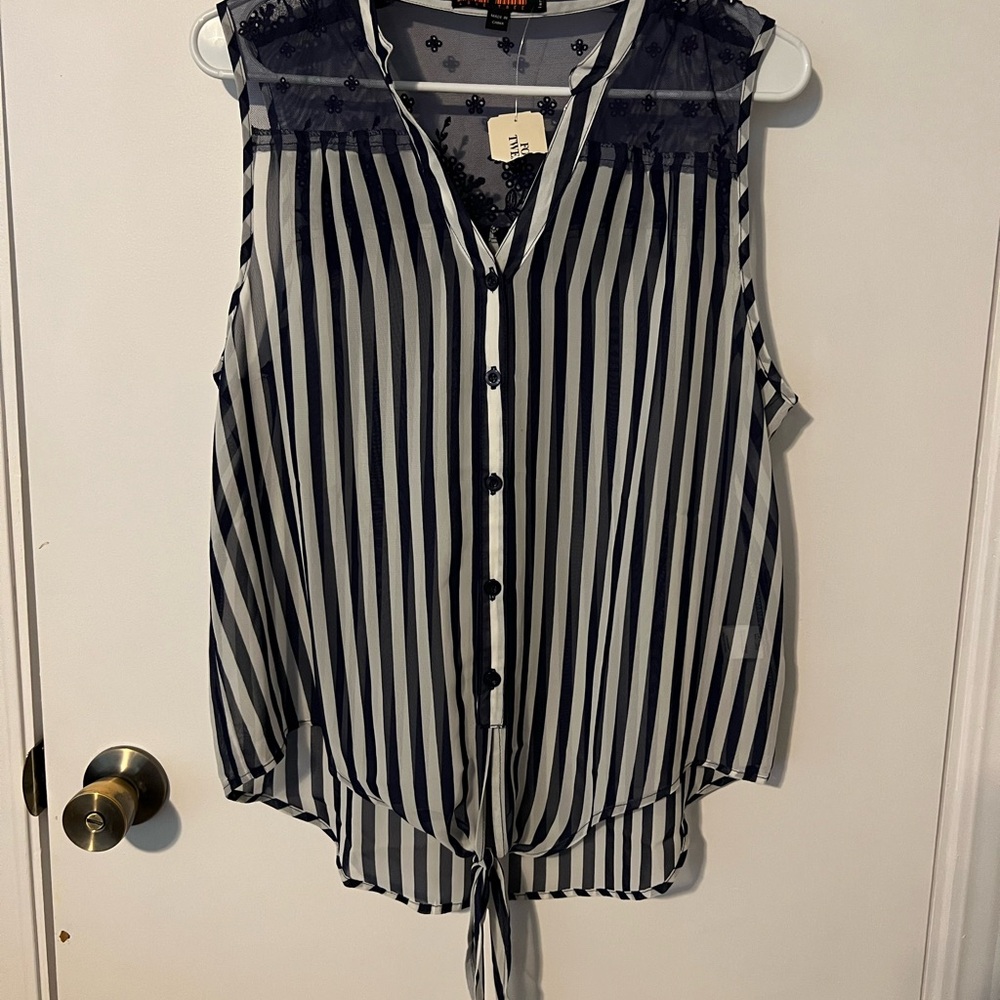 Navy Striped Sleeveless Blouse